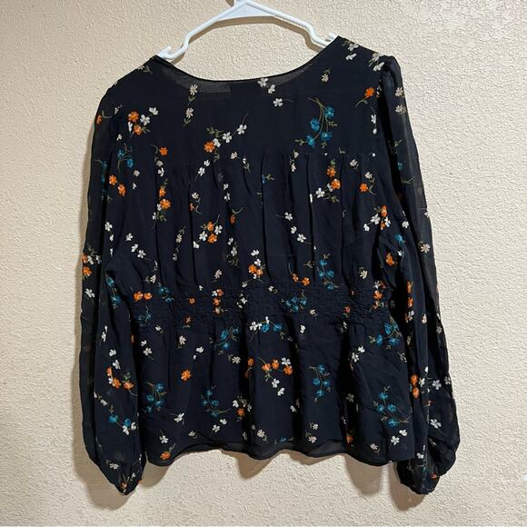 Nicholas black floral peplum silk long sleeve blouse - Picture 7 of 11